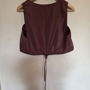 Tibi Italian Sporty Nylon Maroon Drawstring Crop Top Square Neckline. Size 0/Xs
